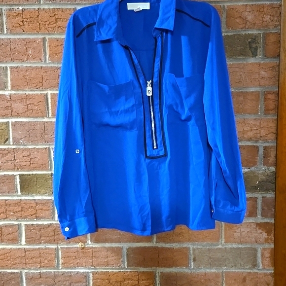 MICHAEL KORS ROYAL BLUE BLOUSE W BLACK PIPING NWOT BAG 29 - Picture 1 of 7